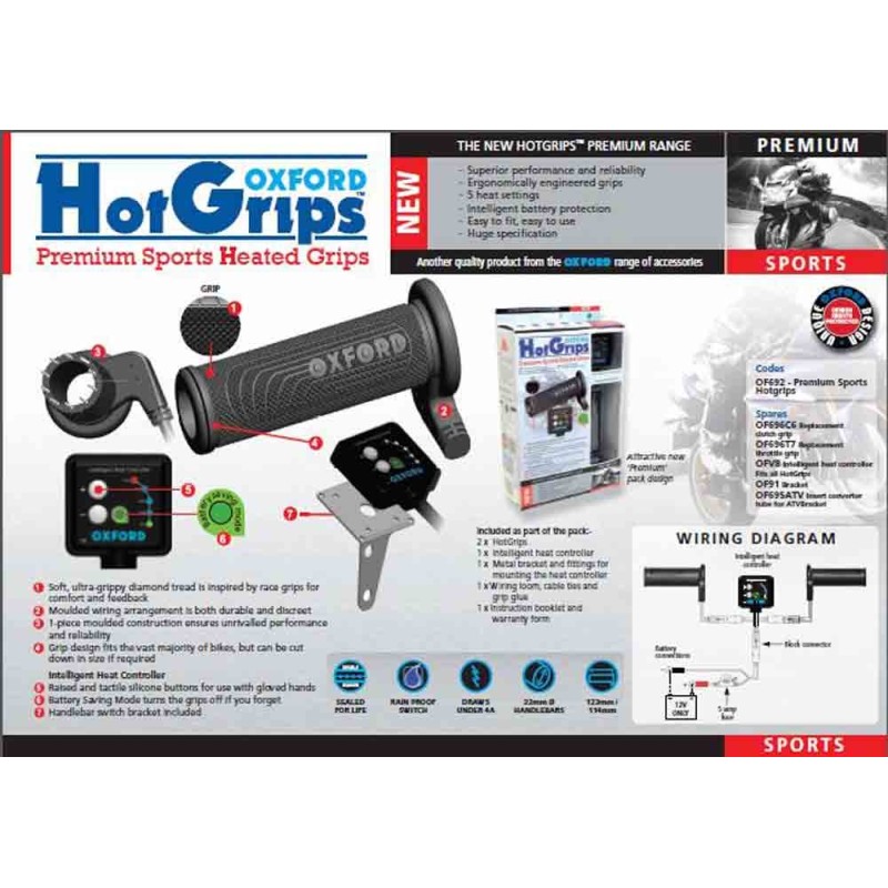 OXFORD PREMIUM SPORT HEATED GRIPS WITH V8 SWITCH