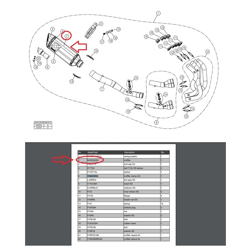 AKRAPOVIC RECAMBIO SILENCIOSO PARA SISTEMA COMPLETO S-K6R11-RC