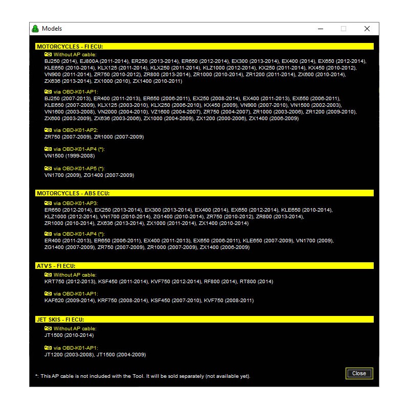 HEALTECH HERRAMIENTA OBD DIAGNOSIS KAWASAKI OBD-K01