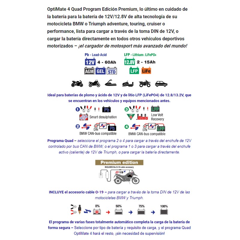 OPTIMATE CARGADOR 4 QUAD PROGRAM PREMIUM TM630-PR