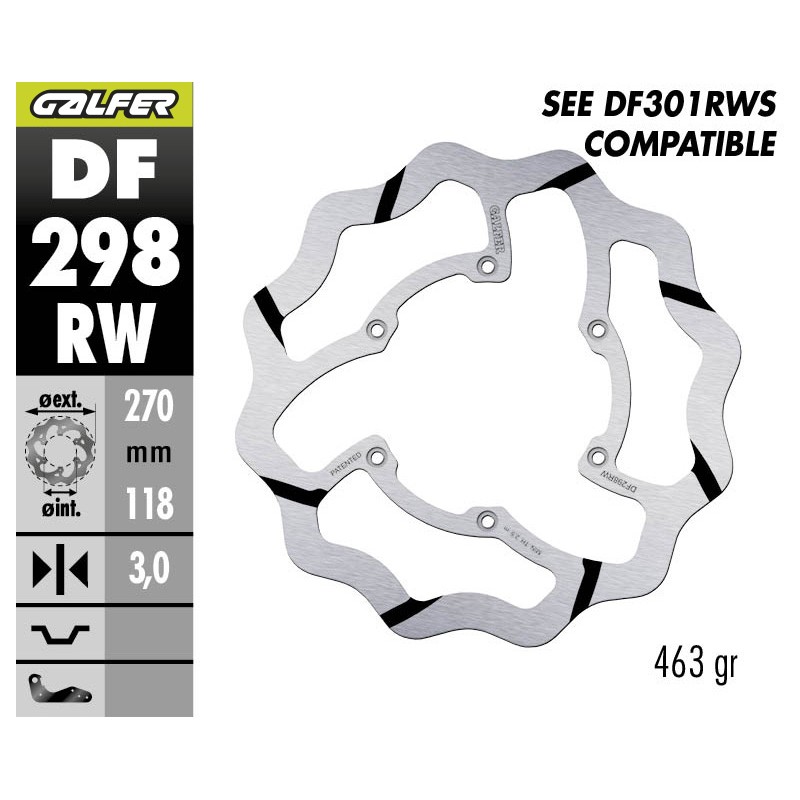 GALFER OFF-ROAD BRAKE DISC W FIXED GROOVED DF298RW