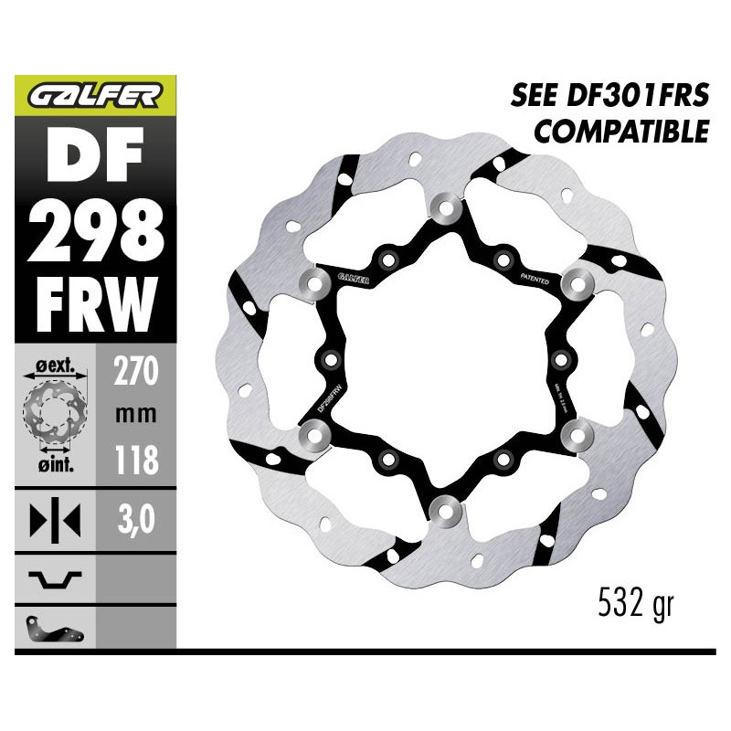 GALFER FLOATING GROOVED BRAKE DISC DF298FRW